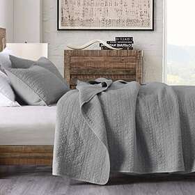 Horimote Home 704768129132 King Size Grey Quilt Set Geometric Stitched Pattern