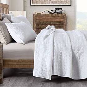 Horimote Home 708111908832 Quilt Set King Size White Classic Geometric Spots Stitched Pattern Stone-wa