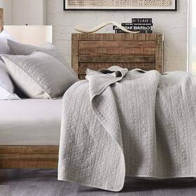 Horimote Home 727522061714 Quilt Set Queen Size Beige Classic Geometric Spots Stitched Pattern Stone-wash