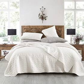 Horimote Home 759356358524 Quilt Set Queen Size Stone-washed Chic Rustic Cream White With Classic