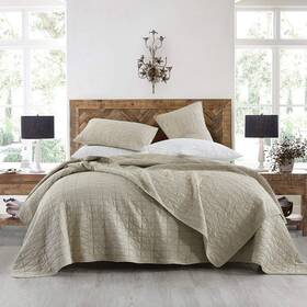 Horimote Home 759356358586 Quilt Set Queen Size Stone-washed Chic Rustic Beige With Classic Trian