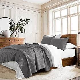 Horimote Home 759356358654 100% Cotton Quilt Set King Size Dark Grey Pre-washed 3-piece