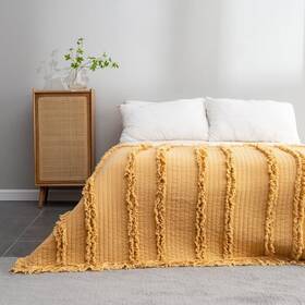 Horimote Home 759973412746 Ultra Soft Pre-washed Quilted Boho Yellow King Size Blankets For Bed Ruffle
