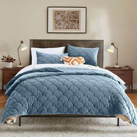 Horimote Home 759973412999 Velvet Quilt Set Queen Size Light Blue Luxury Comforter