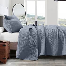Horimote Home 759973582067 Quilt Set King Size Denim Blue Classic Geometric Spots Stitched Pattern Pre-wa