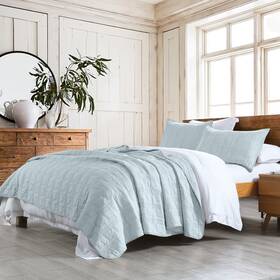 Horimote Home 759973582852 100% Cotton Quilt Set Twin Size Baby Blue Pre-washed 2-piece Bedspread Cover