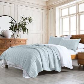 Horimote Home 759973582869 100% Cotton Quilt Set Queen Size Baby Blue Pre-washed 3-piece