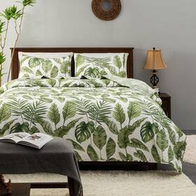 Horimote Home 759973703349 Tropical Plants Quilt Set Queen Size 3 Pieces Green Palm Leaves Rainforest Styl