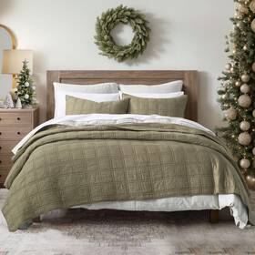 Horimote Home 759973703424 100% Cotton Quilt Queen Size Olive Green Bedspread Pre-washed 3-piece Cozy L