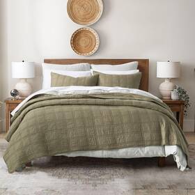 Horimote Home 759973703431 100% Cotton Quilt King Size Olive Green Bedspread Pre-washed 3-piece Cozy Li