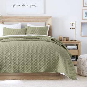 Horimote Home 759973703592 Quilt Set King Size Olive Green Bedspread With Clouds Pattern Soft Coverlet