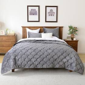Horimote Home 759973703714 Velvet Quilt Set King Size Grey Luxury Comforter 3 Pieces Soft Be