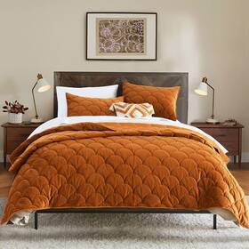 Horimote Home 759973703745 Velvet Quilt Set King Size Caramel Gold Luxury Comforter 3 Pieces
