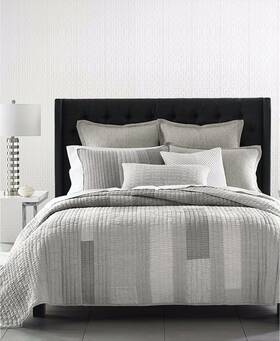 Hotel Collection 706257485729 Broken Stripe Cotton Linen Modern Quilt Full / Queen Gray