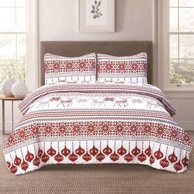 Howplum 082481955512 Winter Holiday King Lightweight Quilt Bedding Set Fair Isle