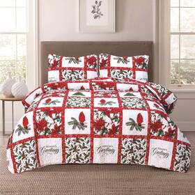 Howplum 082481955536 Christmas Holiday Full/queen Lightweight Patchwork Quilt Bedding Set Mistleto