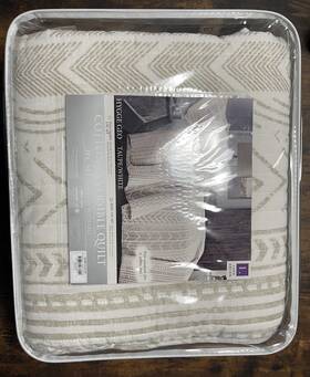 79843704 Hygge Geo Lush D Cor 3pc King Reversible Cotton Quilt/sham Set Taupe/white New