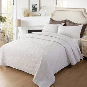 Hygge Hush 676055394595 Summer Quilt Set Twin Size Pure White L Pattern 2 Pieces Oversized Modern St