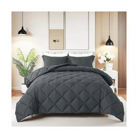 Grk001 Hyleory King Size Comforter Set With 2 Pillow Shams - Grey Fluffy D... Fast Ship