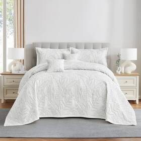 H-1992 Hz & Hy Botanical Oversized King Bedspread 138x122 Extra Wide Leaves Pattern Stitching