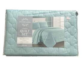 K688840 Idea Nuova Country Linens Home King Size 3 Piece Quilt Set Light Green New