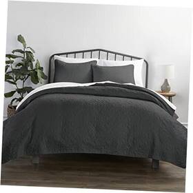 Ienjoy Home 842933134083 3 Piece Gray Quilt Queen Size Bed Set - A Lightweight Queen/full Damask
