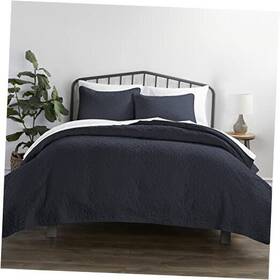 Ienjoy Home 842933134106 3 Piece Navy Quilt Queen Size Bed Set - A Lightweight Queen/full Damask