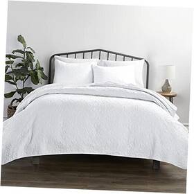 Ienjoy Home 842933134120 3 Piece White Quilt Queen Size Bed Set - A Lightweight Queen/full Damask