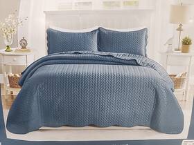 Imperial 056639715315 New Rooms King Quilt 3 Pcs Bedding Set. Washed Blue/light Blue