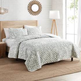 Indigo Ink 735732115479 Full/queen Quilt Set 3-piece Modern Floral Bedding With Matching Shams Li