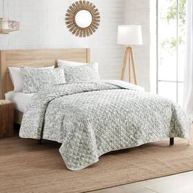 Indigo Ink 735732160851 King Quilt Set 3-piece Modern Floral Bedding With Matching Shams Lightwei