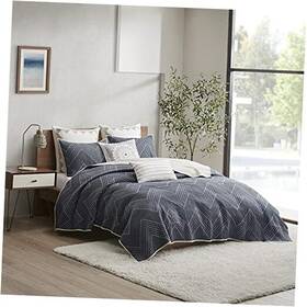 Ii13-564 Ink Ivy Reversible Cotton Quilt Set - Trendy Chevron Design Summer Cover