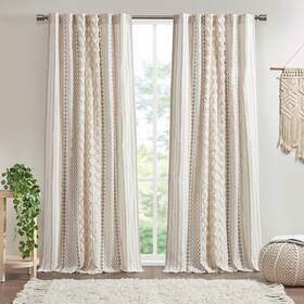 Ii40-1180 Ink Ivy Imani 100% Cotton Single Panel Curtain Tufted Chenille Stripe Geometr