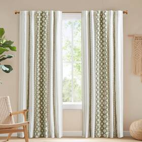 Ii40-1354 Ink Ivy Nk Imani 100% Cotton Single Panel Curtain Tufted Chenille Stripe Geometri