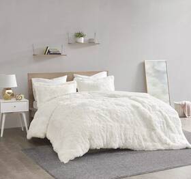 Vlg-6205 Intelligent Design 086569396600 Shaggy Fur 3-pc Duvet Cover Set Full/queen White