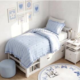 Id13-2520 Intelligent Design Twin/txl Blue Bow Coverletreversible Quilted Oeko-texmsrp 67