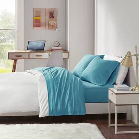 Id20-1239 Intelligent Design Cotton Blend Jersey Knit Queen Bed Sheets Coastal