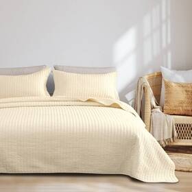 89736454 Isla Jade 3pc Full/queen Solid Basketweave Quilt Bedding Set Oatmeal -