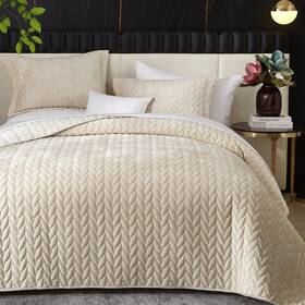 Ivellow 739351679923 Luxury Velvet Quilt Set Queen Size Bedding Sets Lightweight Ultra Soft