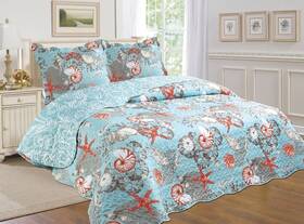 512-118 J&v Textiles 3 Piece Cotton Blend Reversible Quilt Set Blue Size King