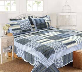J&v Textiles 618718716702 3 Piece Cotton Blend Reversible Quilt Set Blue Size Full-queen