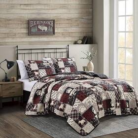 Jaba 843688114924 Western Gray/beige/burgundy Big Bear Paw Print Bedspread 3 Piece Nationa