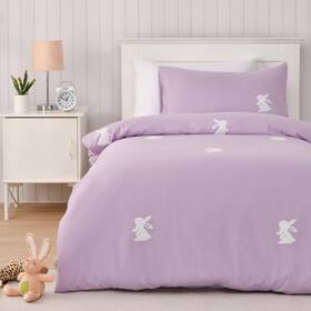 Ja-06653 Jack & Ava And Nibbles The Bunny Embroidered Kids Quilt Cover Set Lilac - Single B