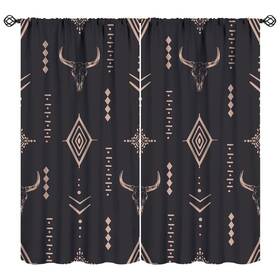 Jaderys 277673999977 Western Curtains Bull Skull Boho Aesthetic Aztec Art Print For Bedroom Living