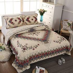 Eq01-pattern1-queen Jameswish Floral Patchwork Quilt Set Queen Size Authentic Embroidered Stitching Bedspre
