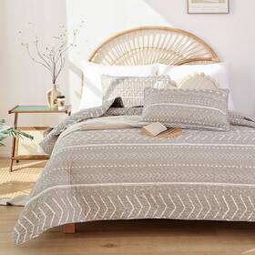Janzaa 690001057365 King Quilt Boho Bedding Bedspreads Oatmeal 3pcs With 2 Pillow