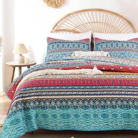 Janzaa 784536851793 Quilt Boho Set Bedding Bedspreads Queen Size 3 Pcs Bohemian