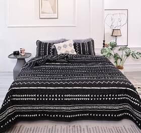 Janzaa 792119042612 Queen Quilt Boho Bedspread Size Bedding White Geometr