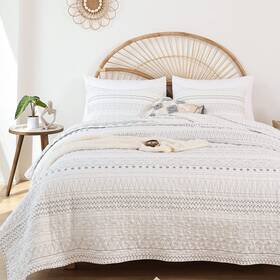 Janzaa 792119212152 Quilt Bedding Set Boho For All Season 3 Pcs Bedspreads Queen Size With Grey