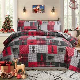 Jarson 190373197923 3-piece Lodge Bedspreads Full/queen Size Moose Bear Quilt Set Reversib